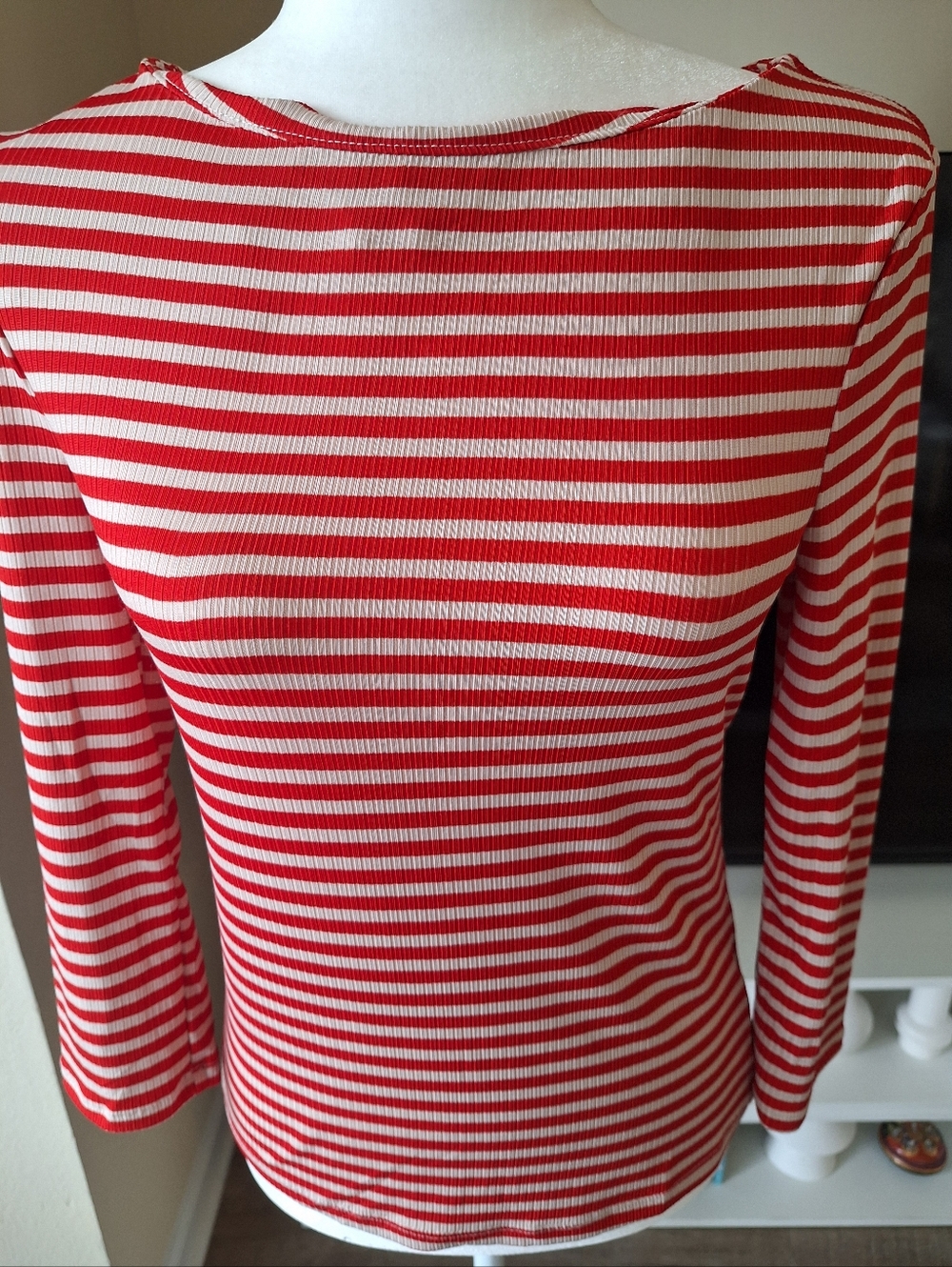 New With Tags Striped Red and White Long-Sleeve Women's Top Size M